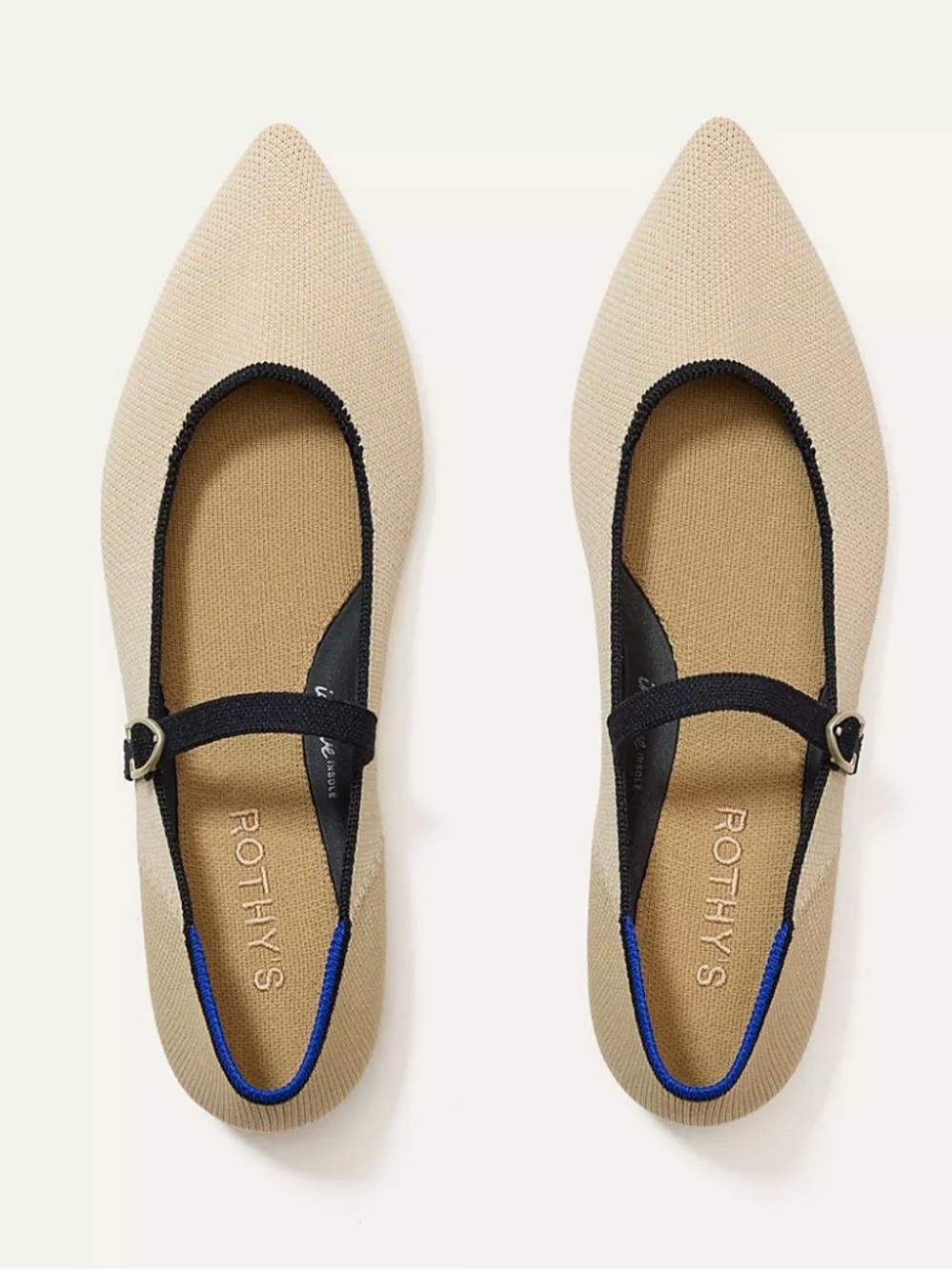 Rothy's The Point Mary Jane Cream Black 8.5